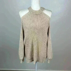 Vici Tan Ribbed Cold Shoulder Sweater Size M